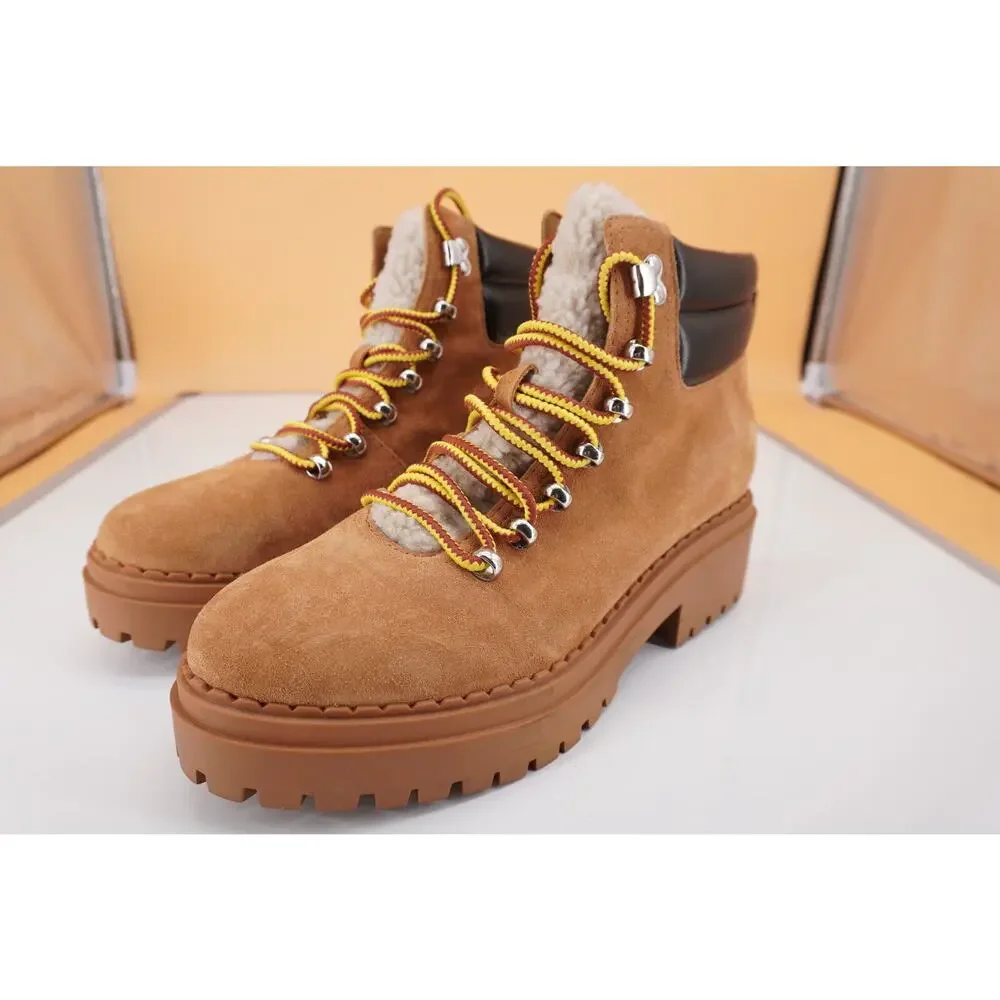 Marc Fisher Nairy Brown Leather Shearling ankle boot size 8.5 biker Lugg wool